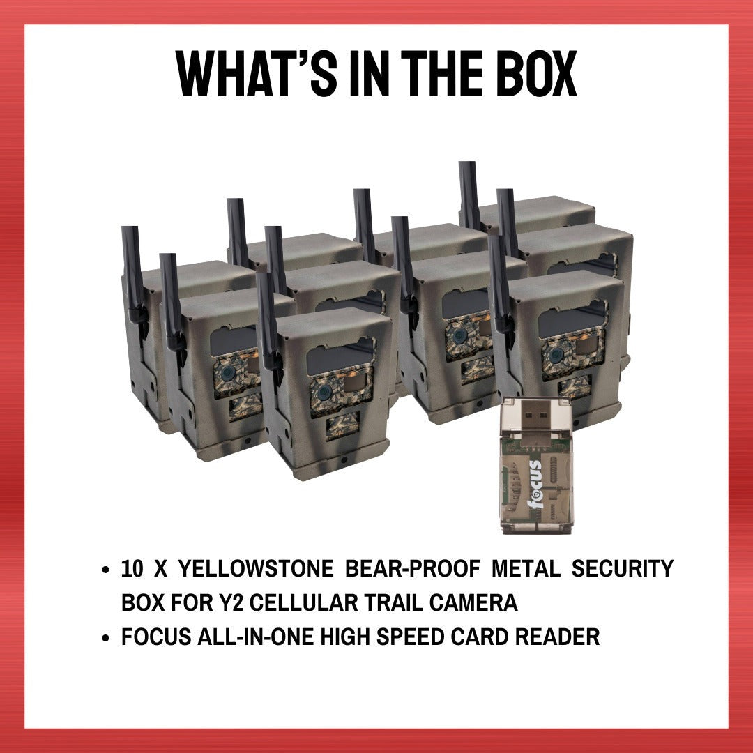 Yellowstone Metal Box for Y2 Cellular Trail Camera (10 Pack) with Card Reader