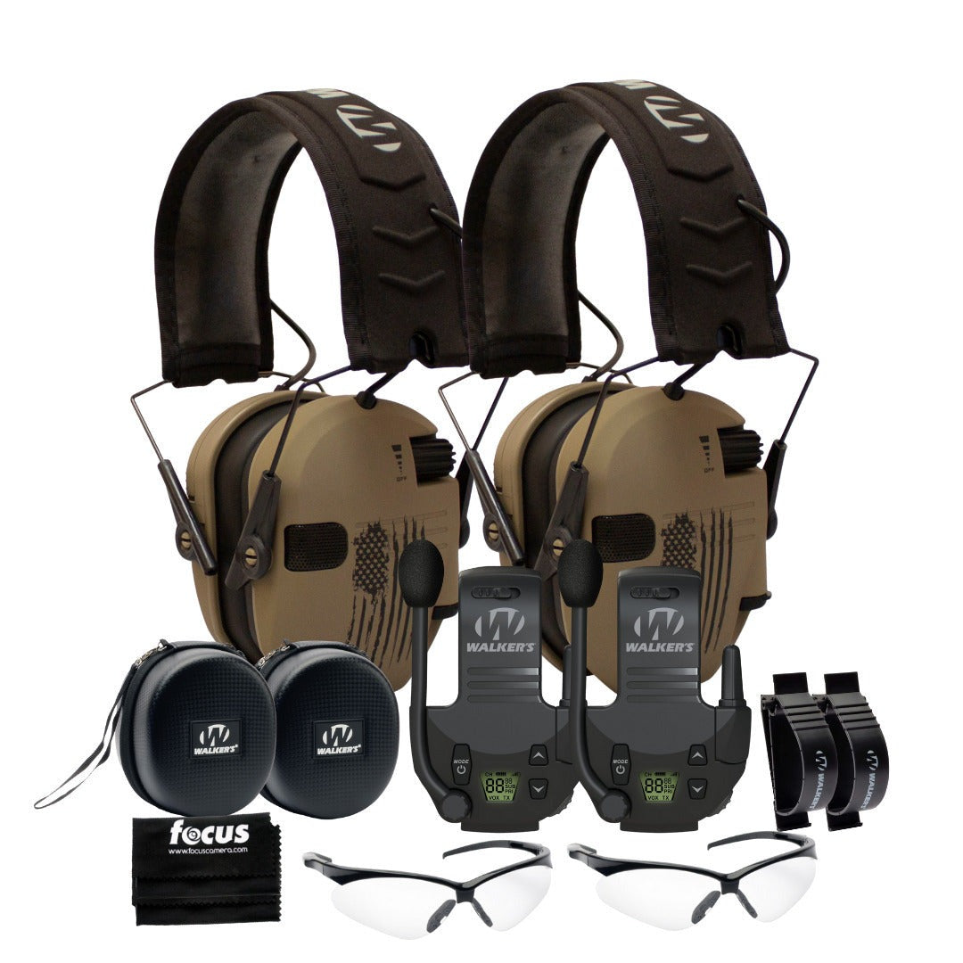 Walker's Razor Slim Electronic Muff (Tan, 2-Pack) Bundle with Accessories