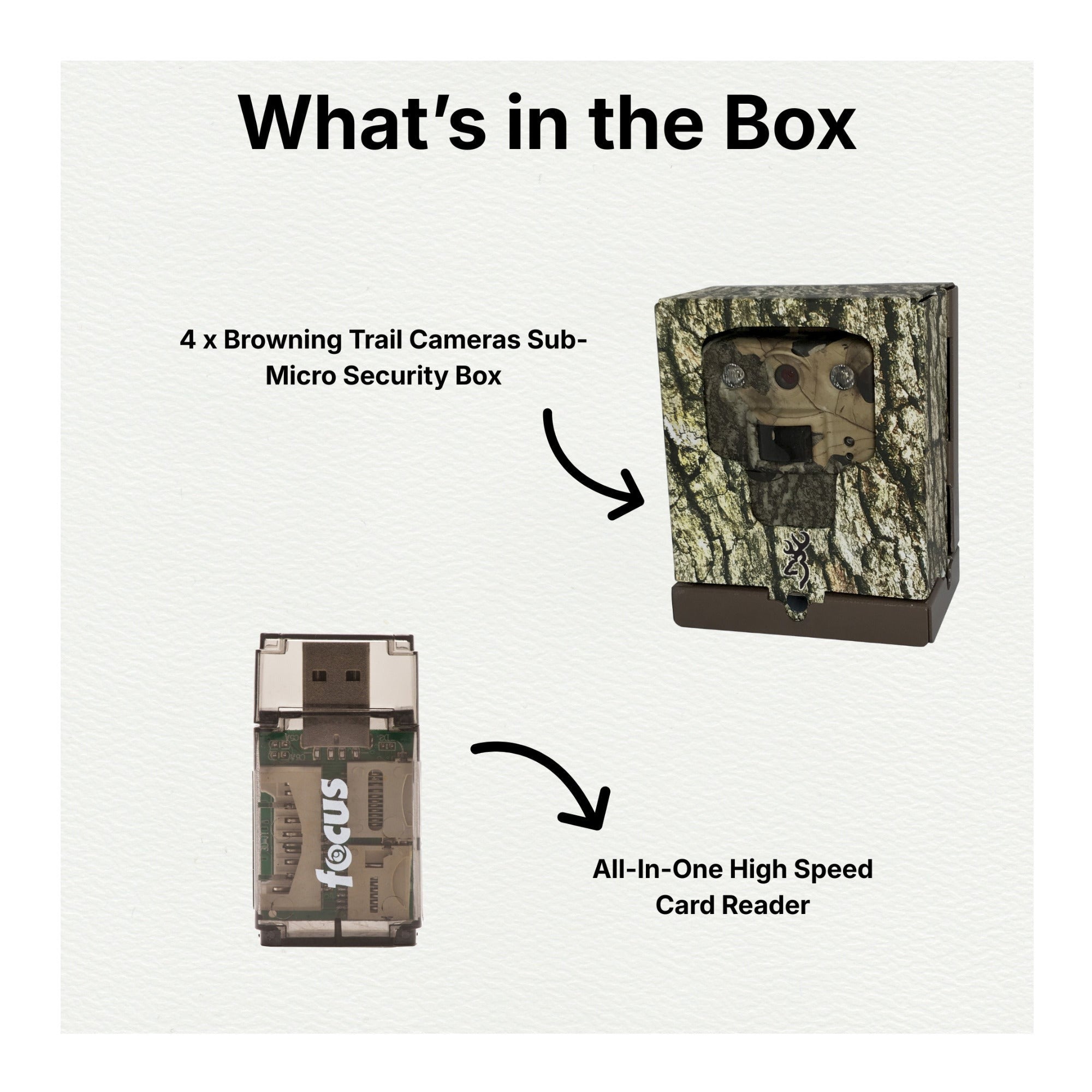 Browning Trail Cameras Sub-Micro Security Box (4-Pack) Bundle with Card Reader