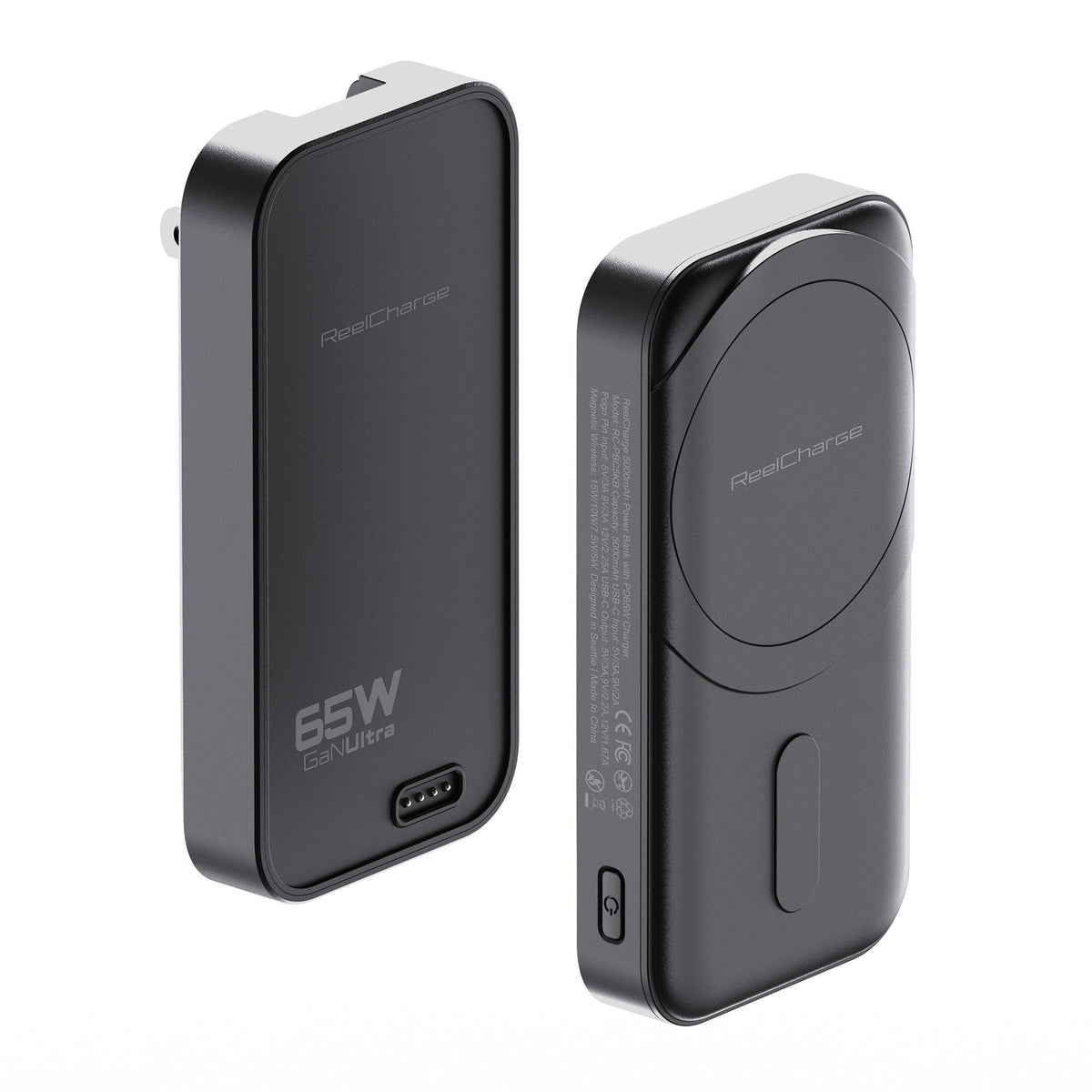 ReelCharge 5,000 mAh 65W Power Bank Fusion 5K (Black)
