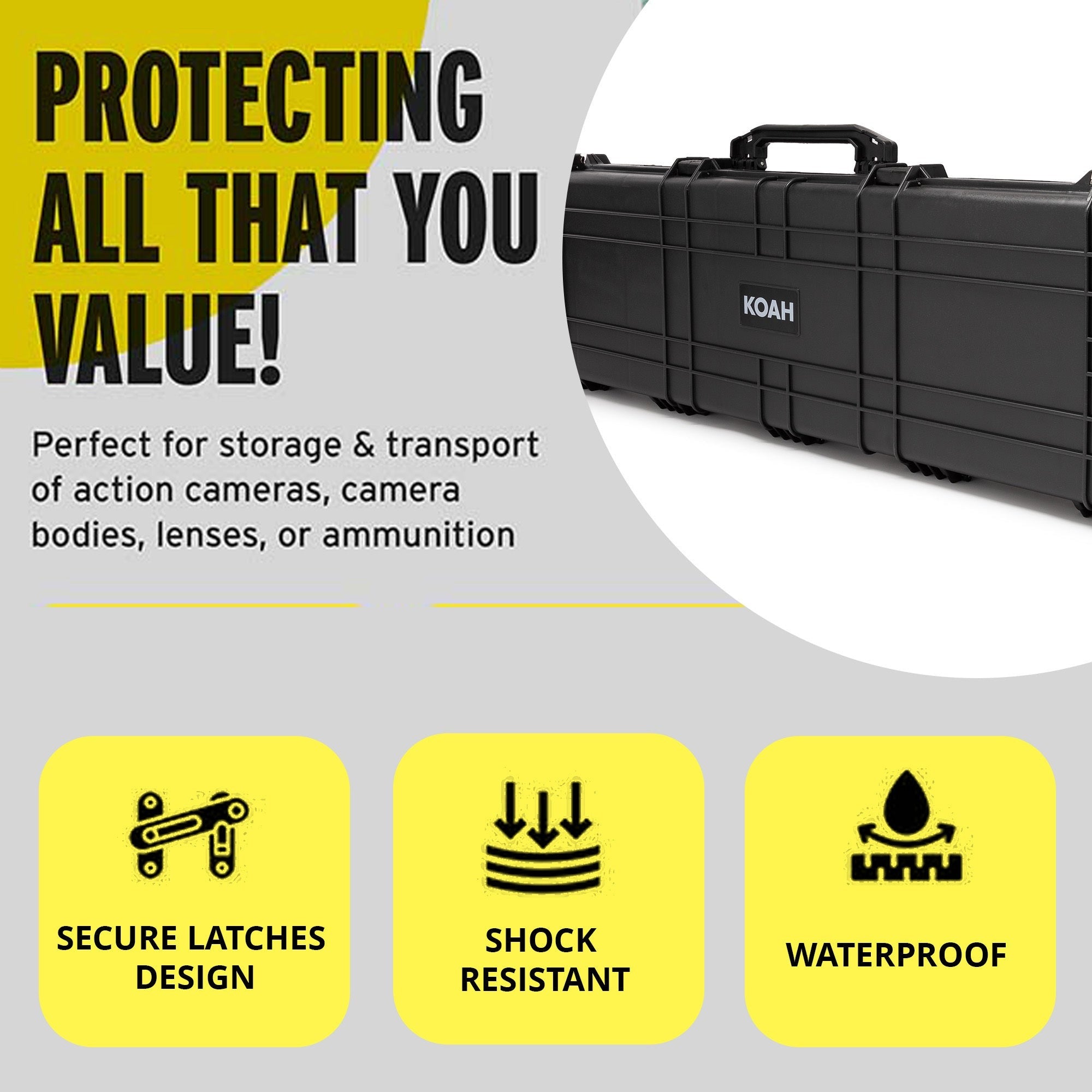 Koah 53-Inch Weatherproof Protective Roller Rifle Hard Case (Black)