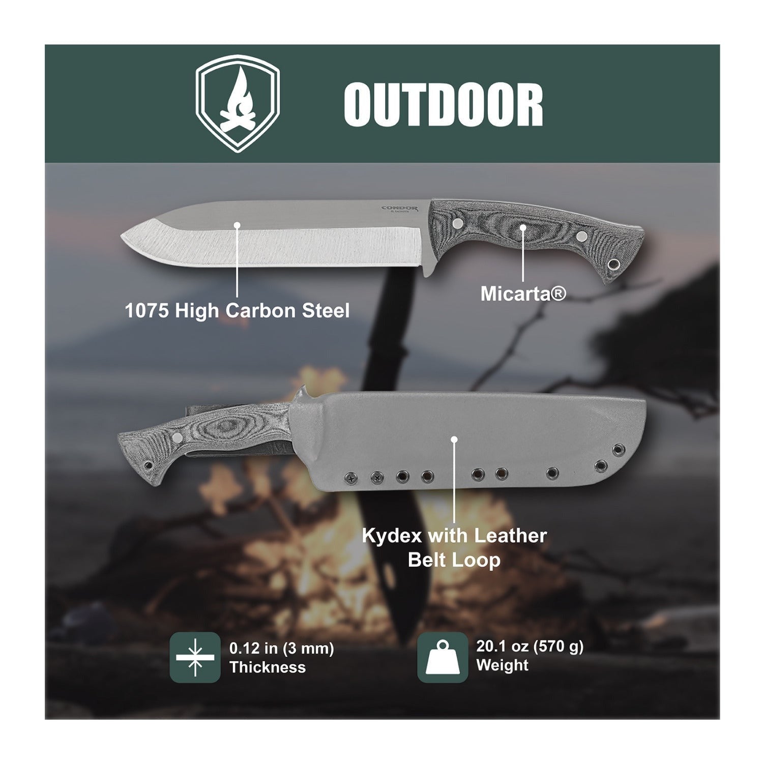 Condor Balam Fixed-blade Rugged Knife with Stainless Steel 9-inch Blade