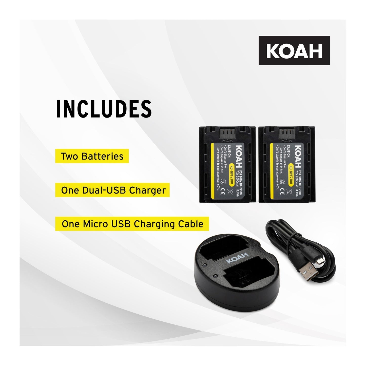 Koah PRO Sony NP-FZ100 Two-Pack Rechargeable 2000mAh Battery and Dual Charger