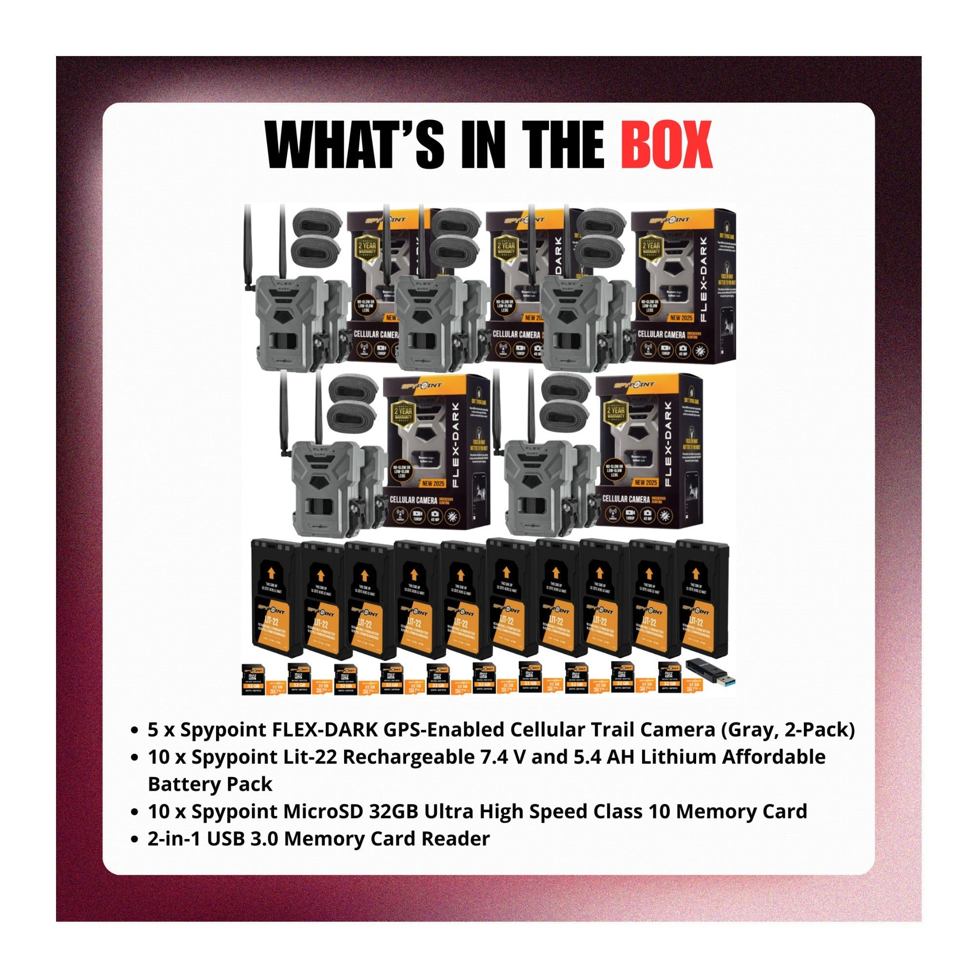 Spypoint FLEX-DARK GPS-Enabled Cellular Trail Camera with Accessories Bundle