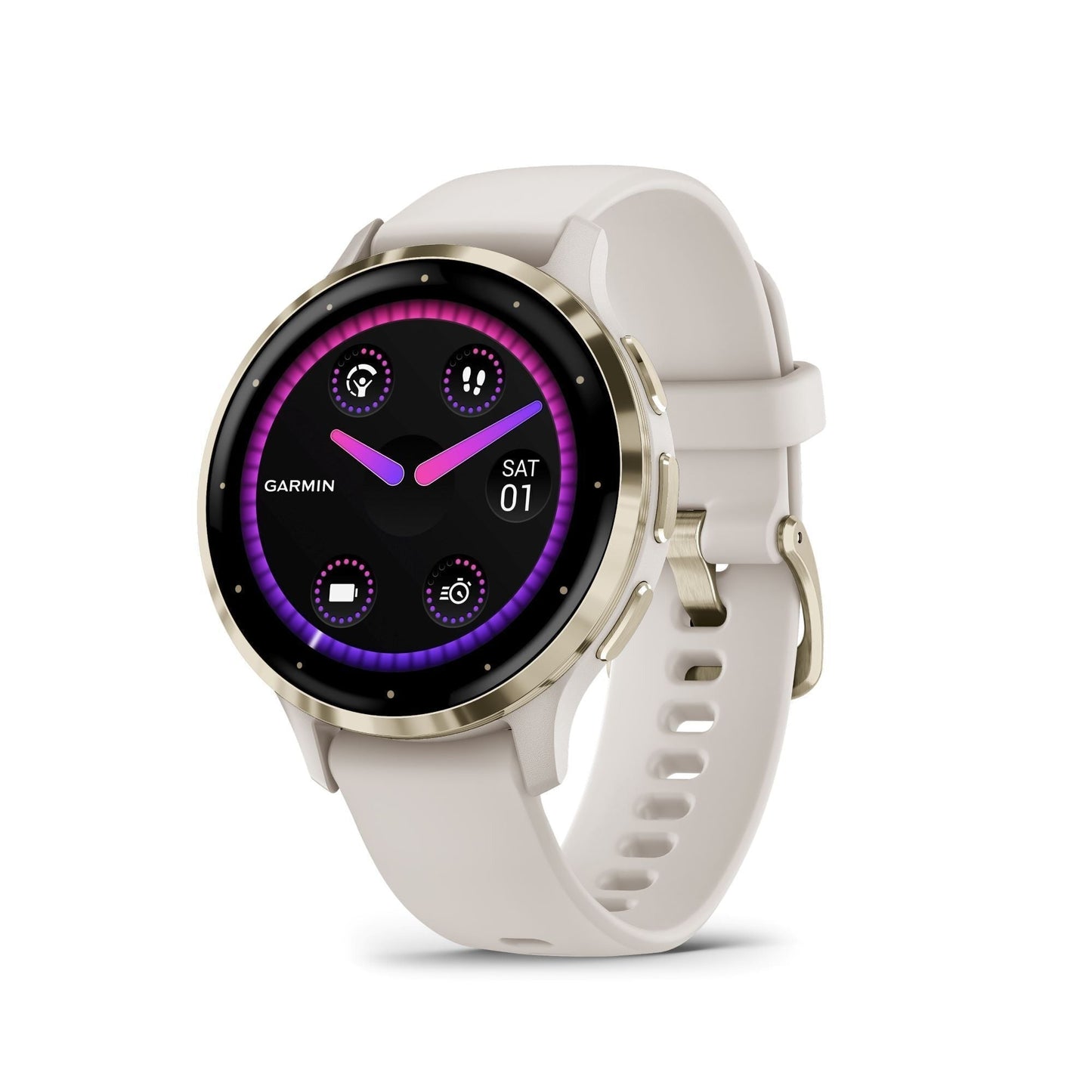 Garmin Venu 3S Soft Gold Stainless Steel Bezel Smart Watch with 41mm Ivory Case and Silicone Band