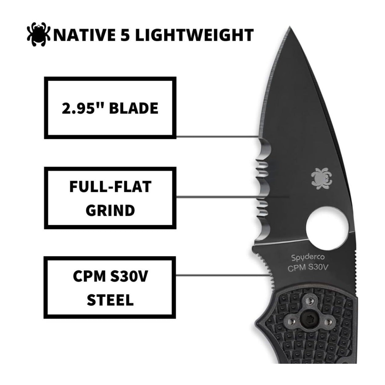 Spyderco Native 5 Full-Flat Grind, CPM S30V Stainless Steel Blade Folding Knife