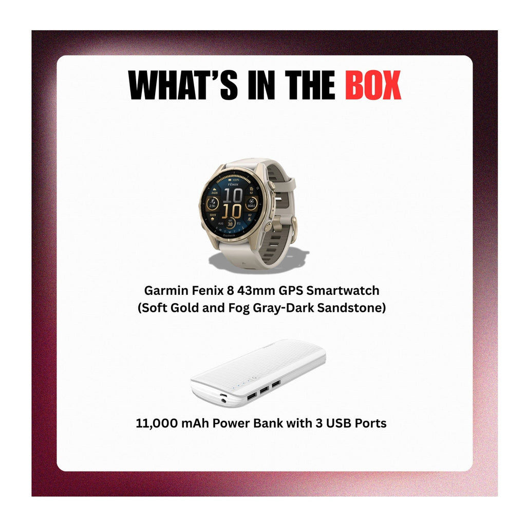 Garmin Fenix 8 43mm GPS Smartwatch (Soft Gold/Fog Gray-Dark Sandstone) Bundle