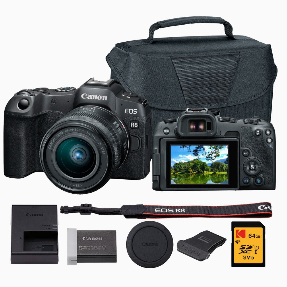 Canon EOS R8 Mirrorless Camera with RF 24-50mm f/4.5-6.3 IS STM Lens Bundle