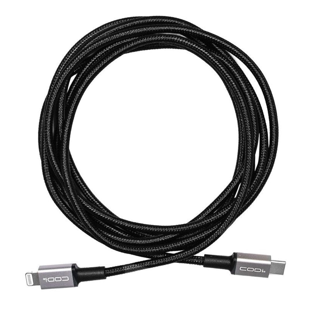 CODi 6-Feet Braided Nylon USB-C to MFI Lightning Charge and Sync Cable (Black)