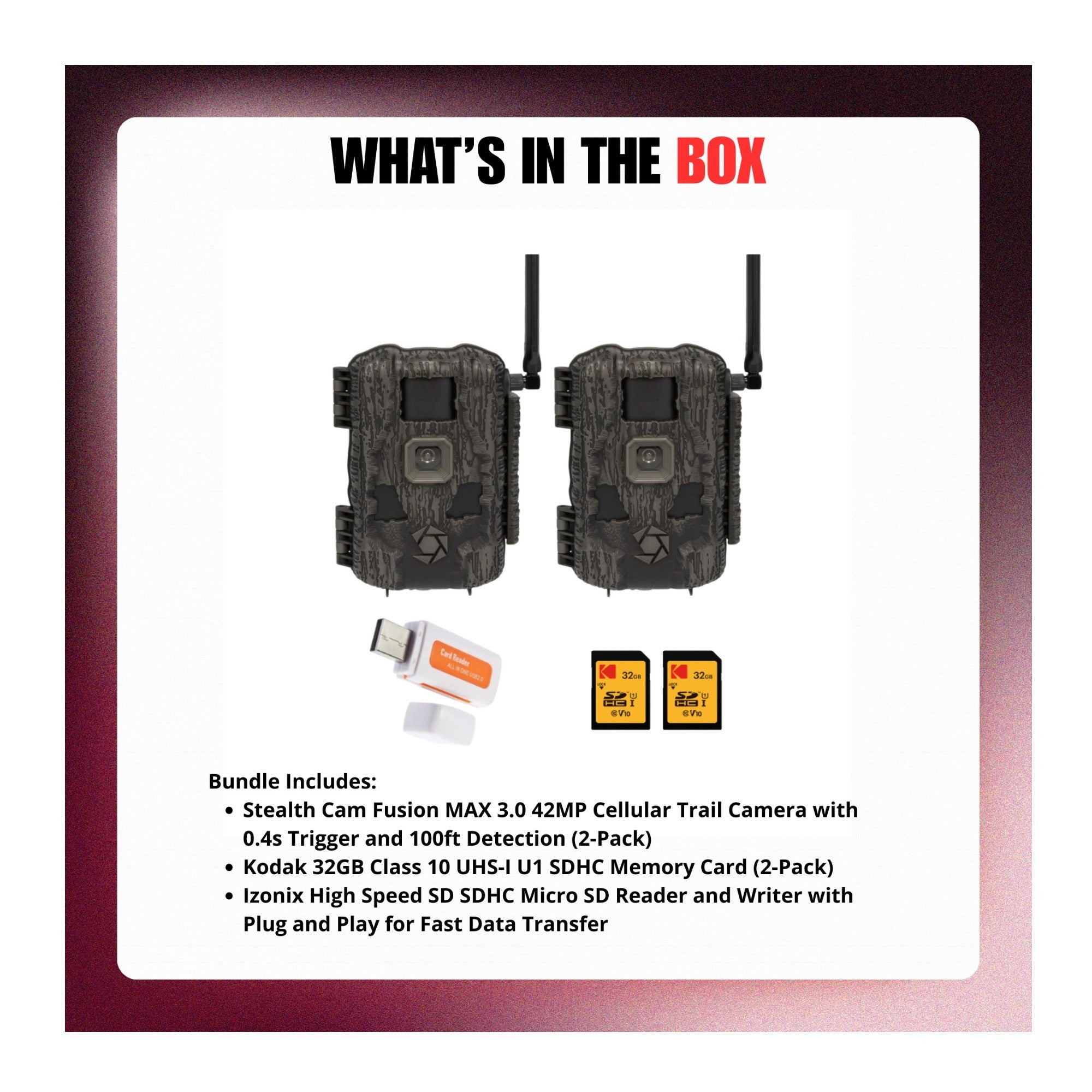 Stealth Cam Fusion MAX 3.0 42MP Cellular Trail Camera with Accessories Bundle