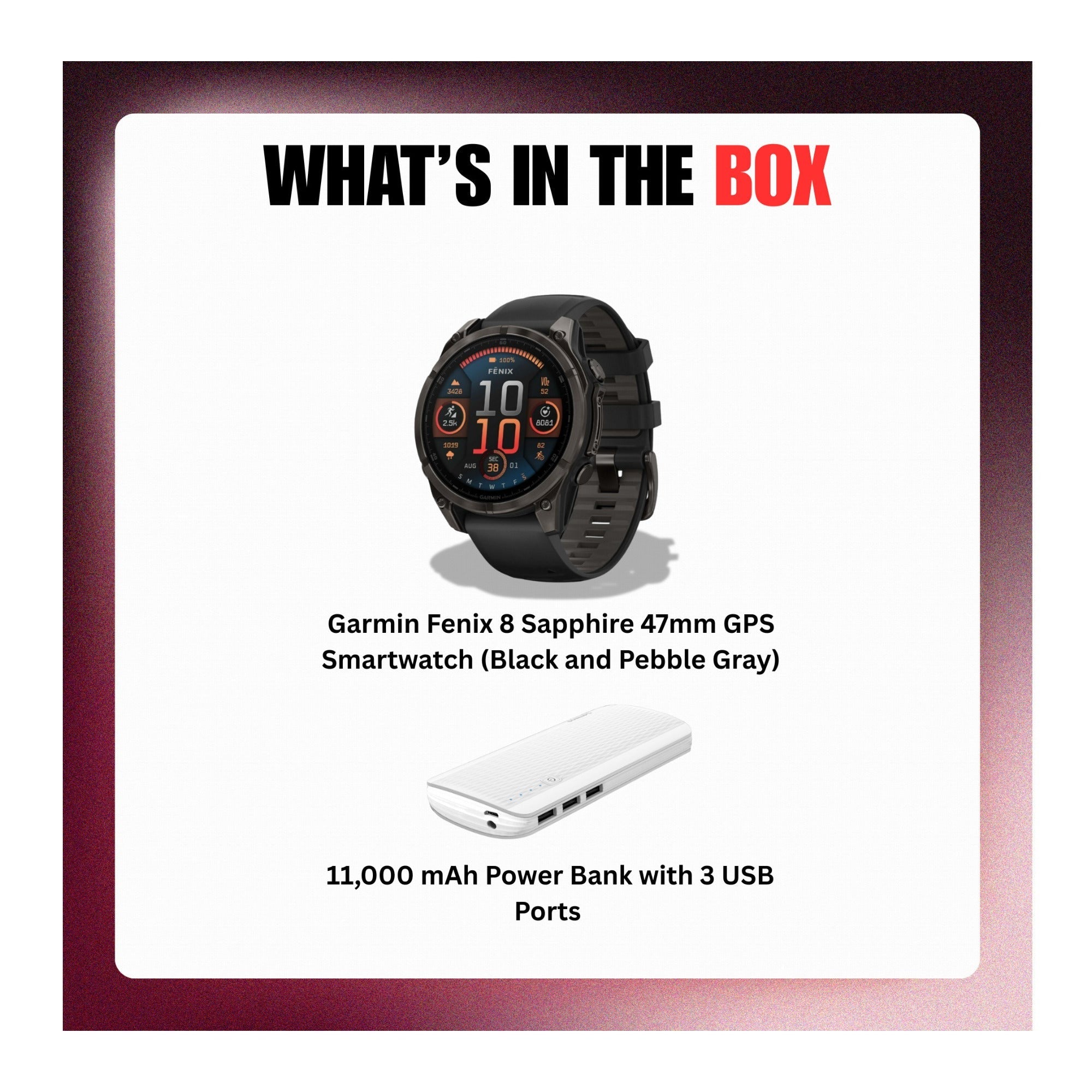 Garmin Fenix 8 Sapphire GPS 47mm Smartwatch (Black and Pebble Gray) Bundle