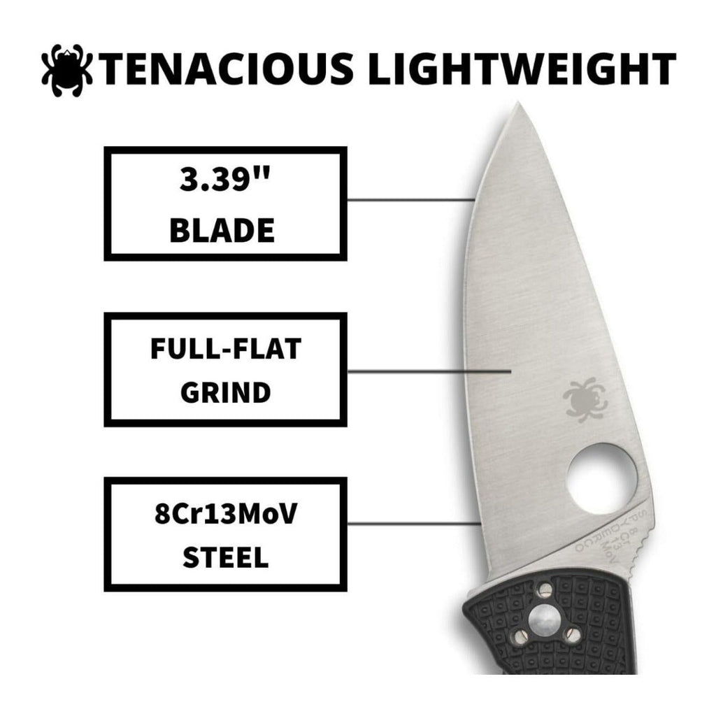 Spyderco Tenacious Folding Utility PlainEdge Black Pocket Knife with FRN Handle