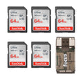 SanDisk 64GB 140 MB/s SDXC Memory Card (5-pack) with All-In-One Card Reader