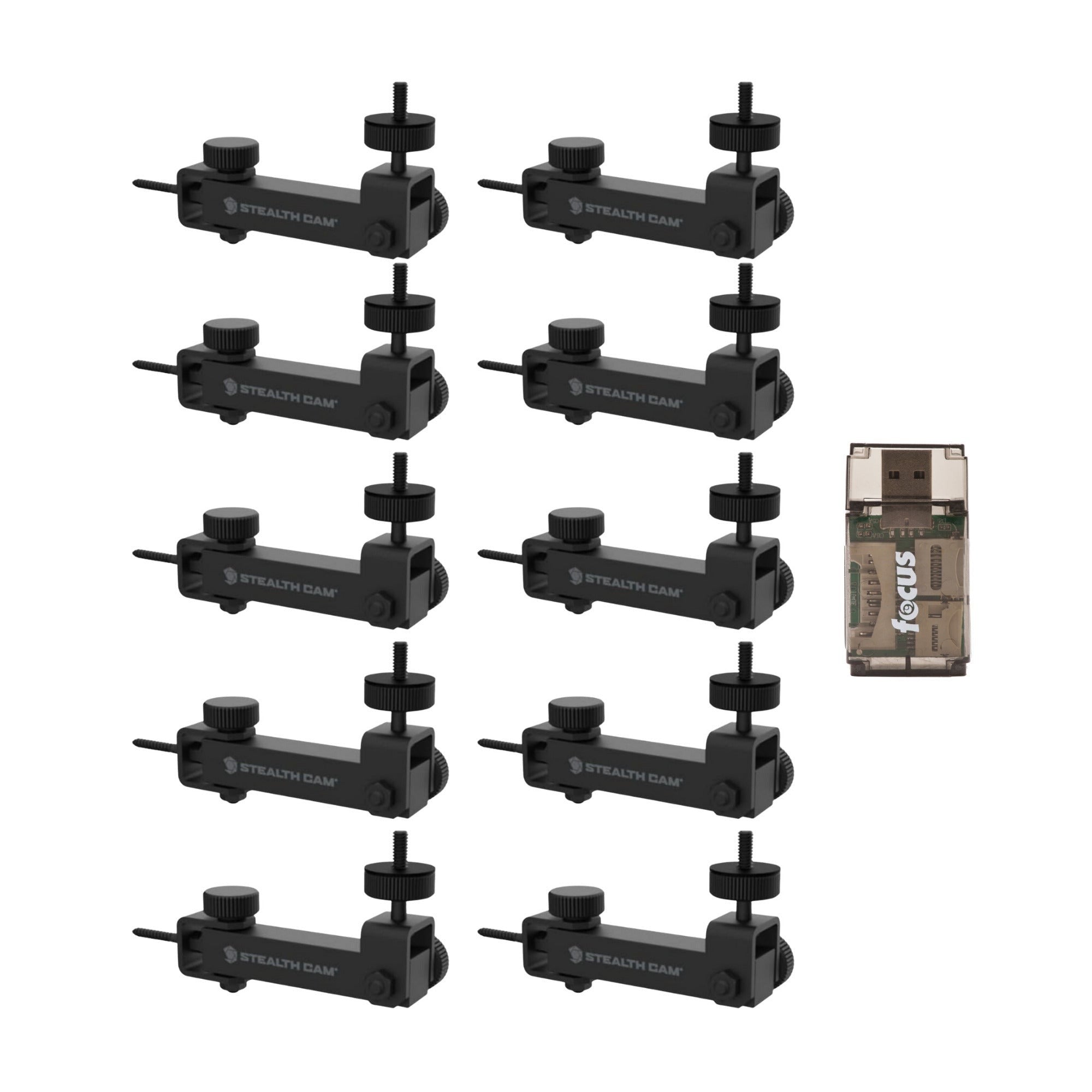 Stealth Cam Eco Mount Rugged Steel Tube (Black, 10-Pack) and Card Reader Bundle