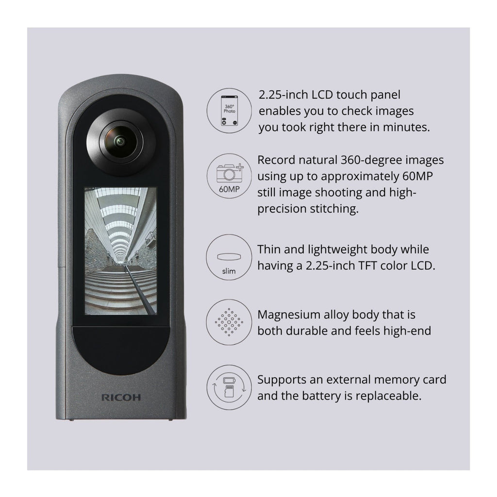 Ricoh THETA X 360-Degree Camera with TD-2 Telescopic Stand and Lens Cap Bundle