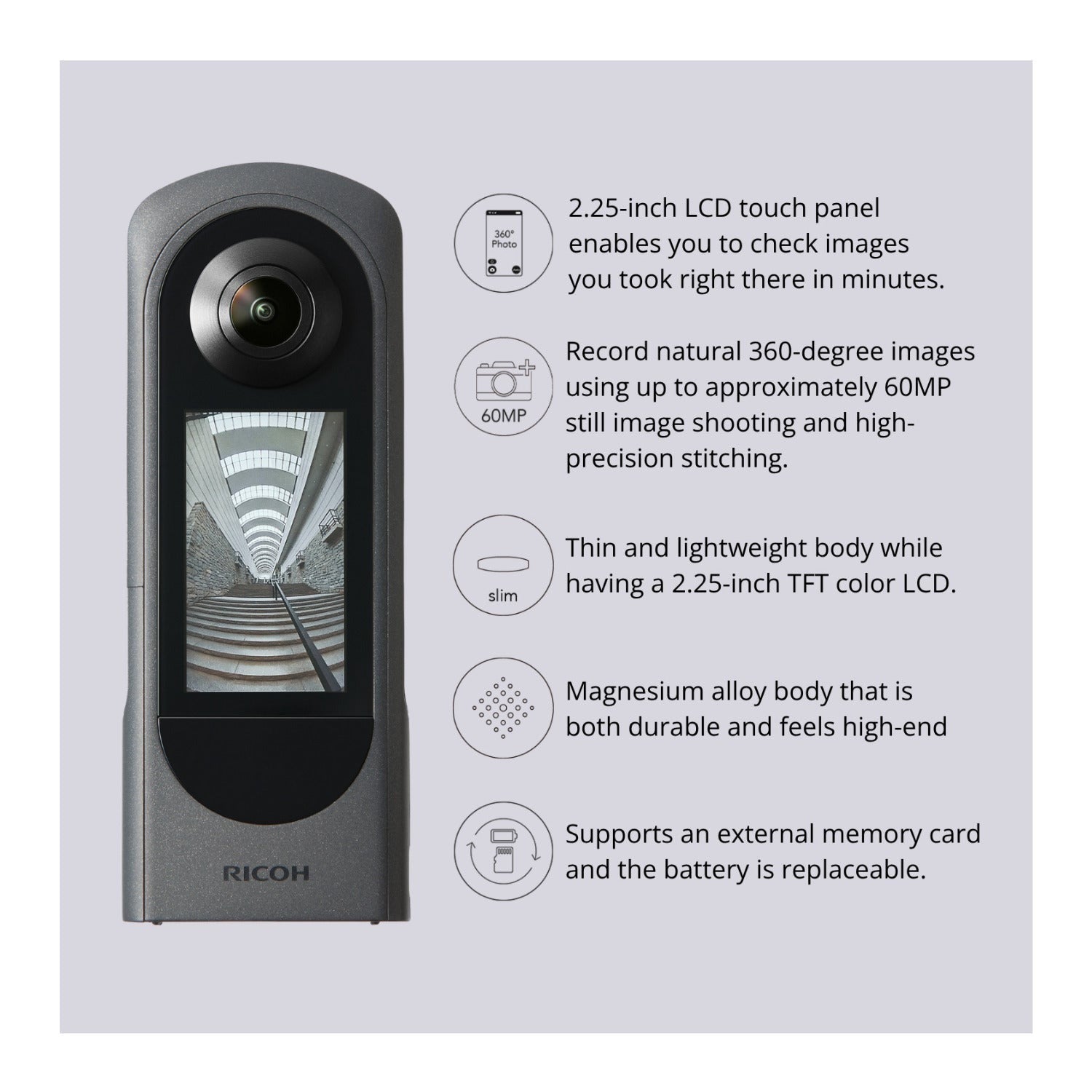 Ricoh THETA X 360-Degree Camera with TD-2 Telescopic Stand and Lens Cap Bundle