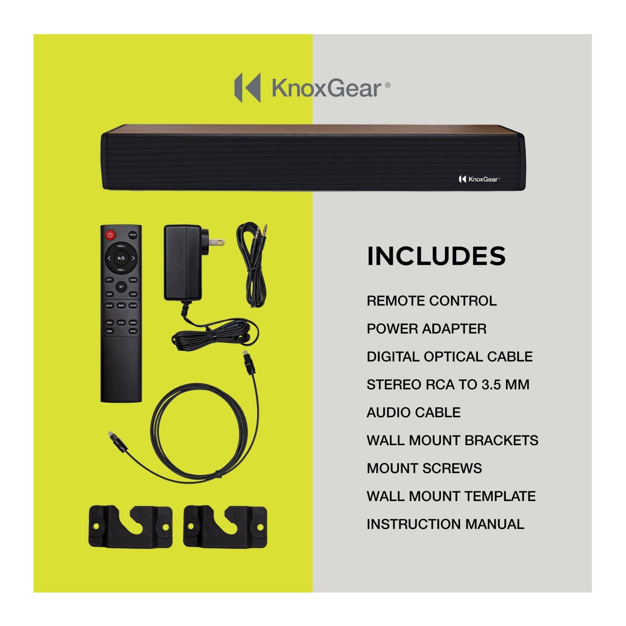 Knox Gear 60-Watt Compact Wireless 2.0ch Soundbar with Bluetooth 5.0 (Black/Oak)