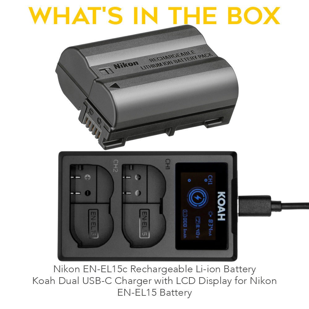 Nikon EN-EL15c Rechargeable Li-ion Battery with USB-C Charger for Nikon EN-EL15 Battery Bundle