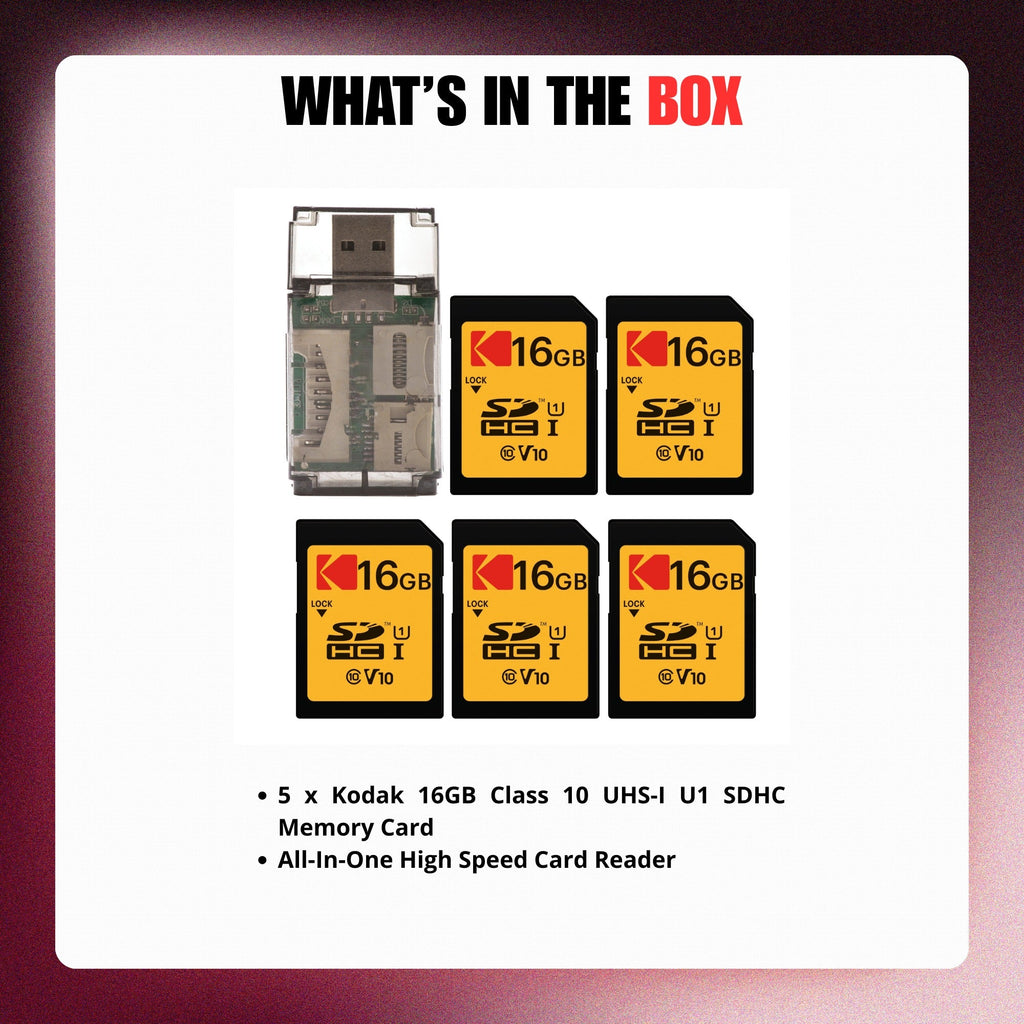 Kodak 16GB Class 10 UHS-I U1 SDHC Memory Card with Card Reader Bundle