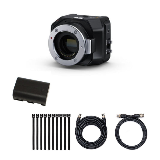 Blackmagic Design Micro Studio Camera 4K G2 with battery, SDI cable, 25' SDI cable, and Cable Ties