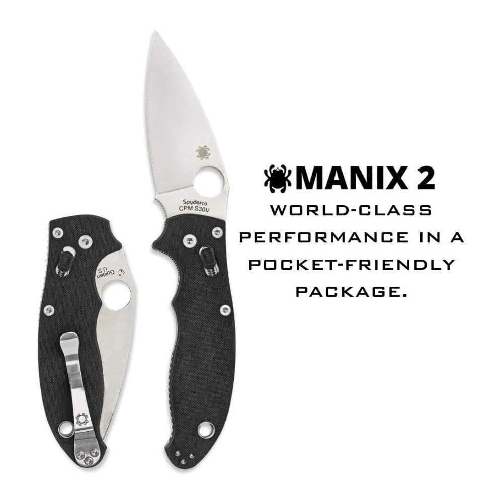 Spyderco Manix 2 3.37-Inch CPM S30V Steel Blade PlainEdge Foldable Knife (Black)