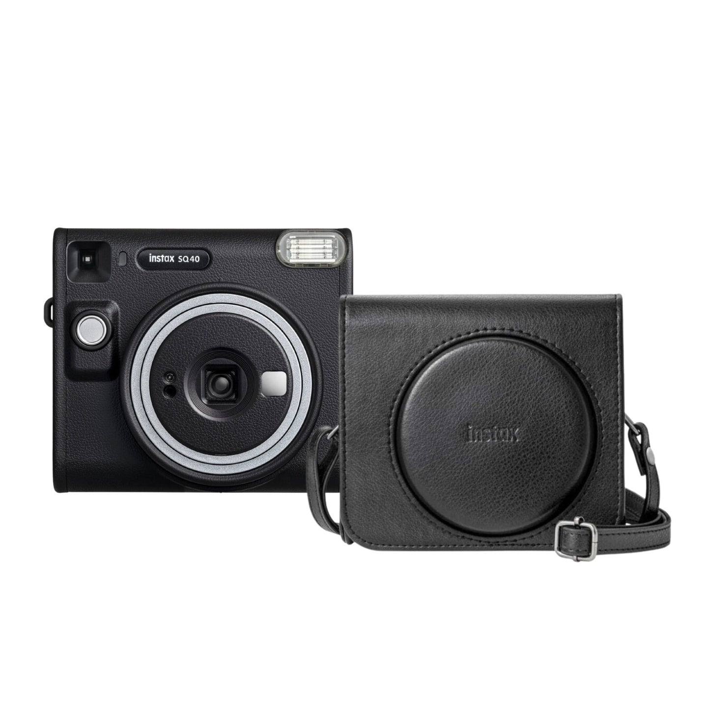 Fujifilm instax SQUARE SQ40 Selfie Mode Easy-To-Operate Camera with Leather Case with Logo (Black)