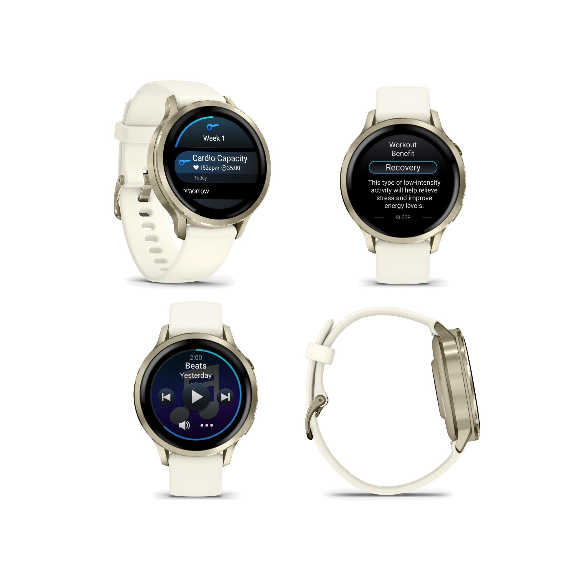 Garmin Venu 4 41mm AMOLED (Lunar Gold/Bone) GPS Smartwatch with Earbuds Bundle