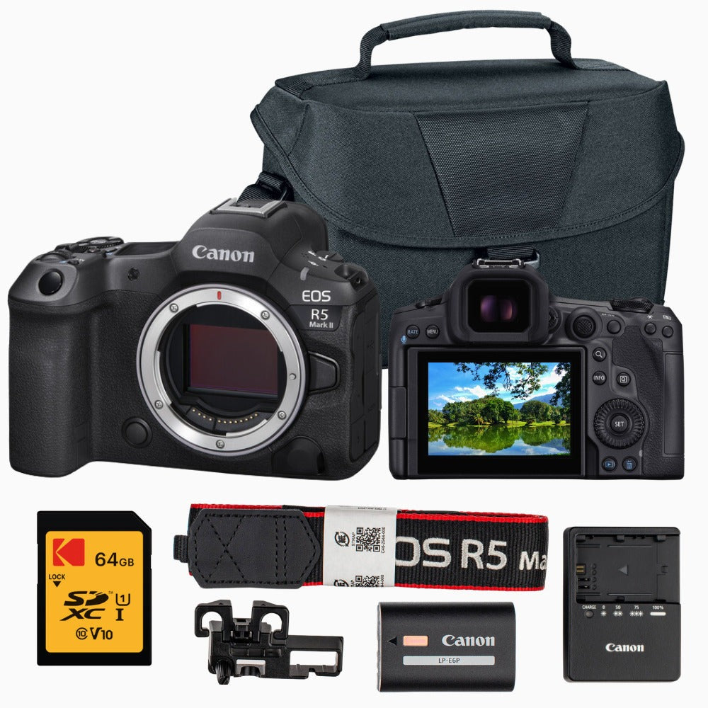 Canon EOS R5 Mark II Digital Mirrorless Camera with Memory Card and Bag Bundle