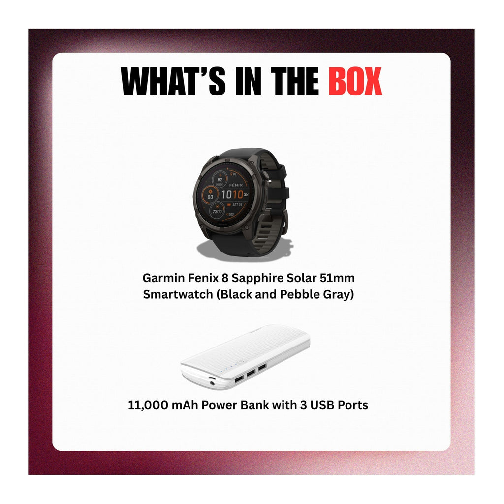 Garmin Fenix 8 Sapphire Solar 51mm Smartwatch (Black and Pebble Gray) Bundle