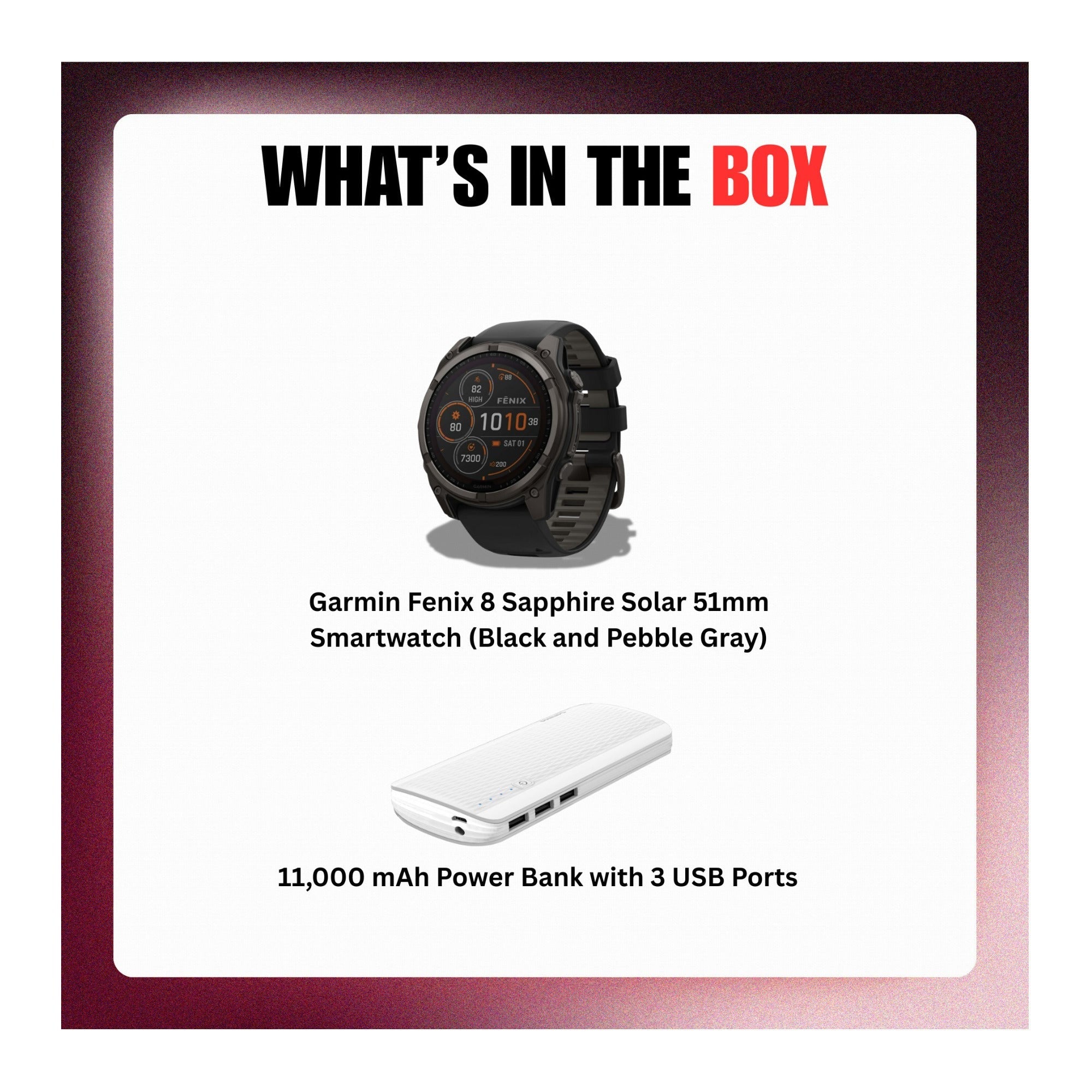 Garmin Fenix 8 Sapphire Solar 51mm Smartwatch (Black and Pebble Gray) Bundle