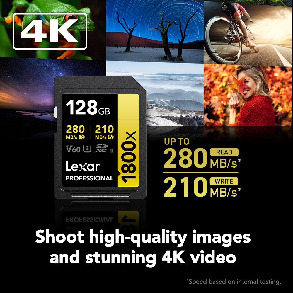 Lexar 128GB Professional 1800x UHS-II SDXC Memory Card (GOLD Series, 2-Pack)