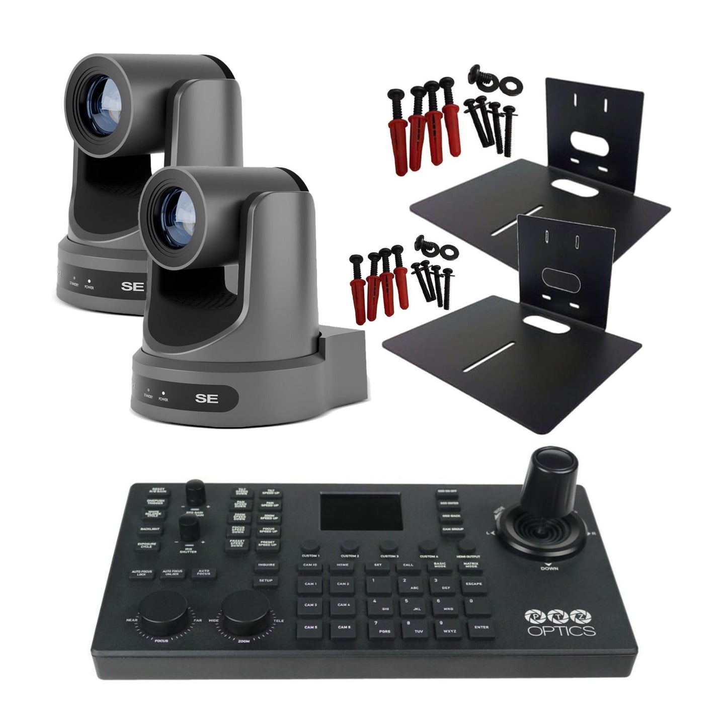 PTZOptics Move SE 30x 1080p PTZ Auto-Tracking Pan Tilt Zoom Camera (Gray, 2-Pack) Bundle