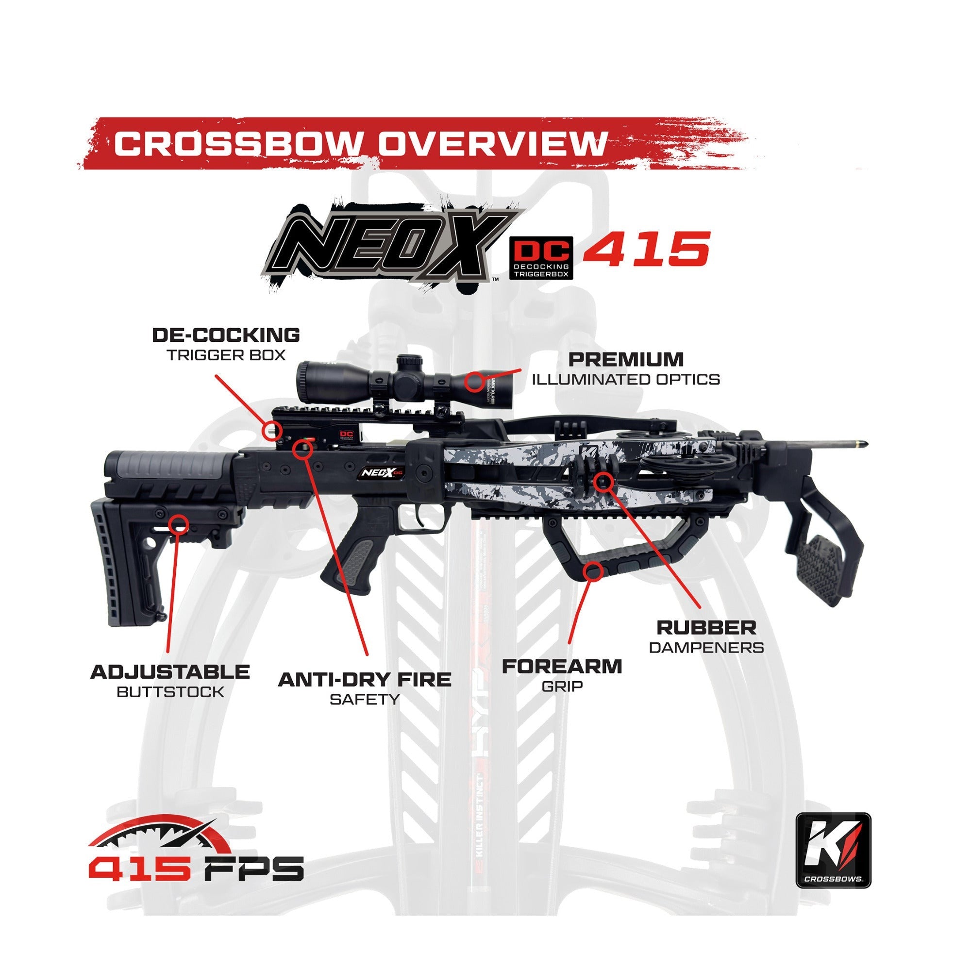 Killer Instinct Neo-X 415 FPS Crossbow Package Bundle with HYPR-V Bolts and Fixed-Blade Broadheads