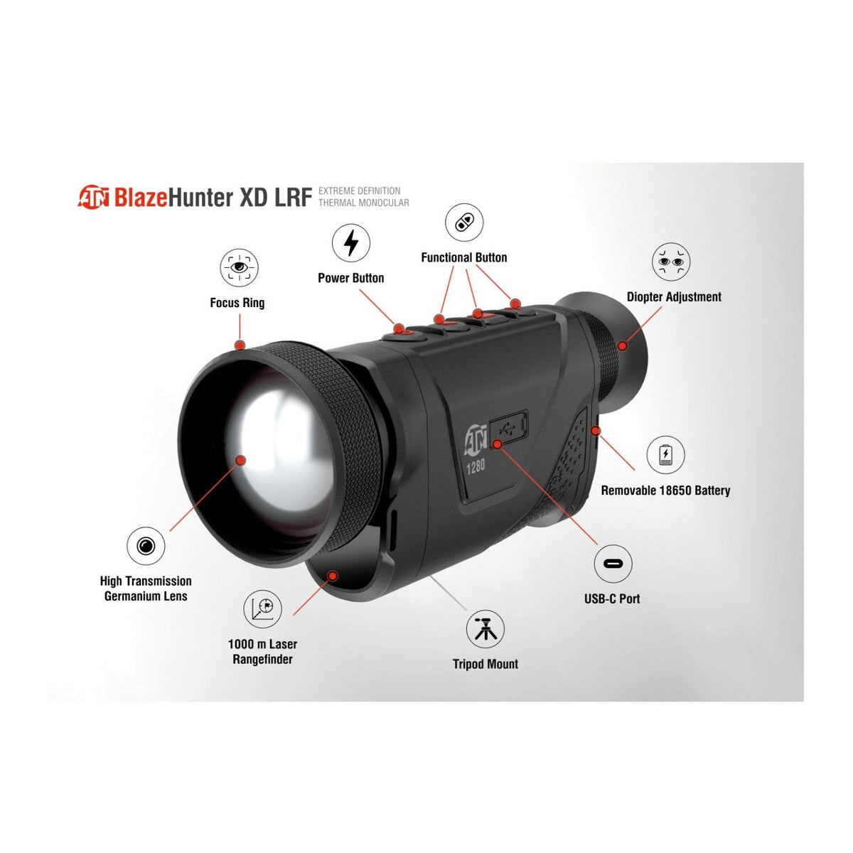 ATN BlazeHunter XD Thermal Monocular with 1280x1024 Sensor 2-16x Built-in LRF