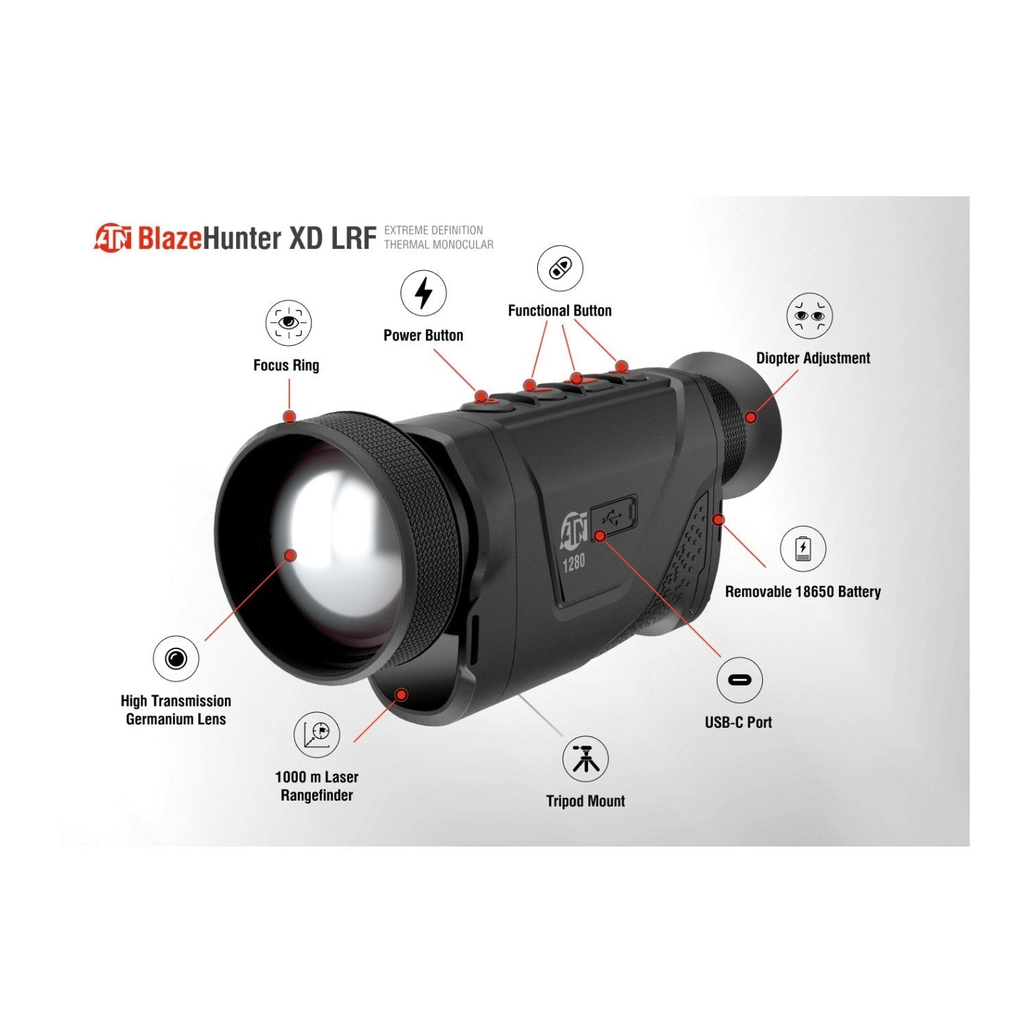 ATN BlazeHunter XD Thermal Monocular with 1280x1024 Sensor 2-16x Built-in LRF