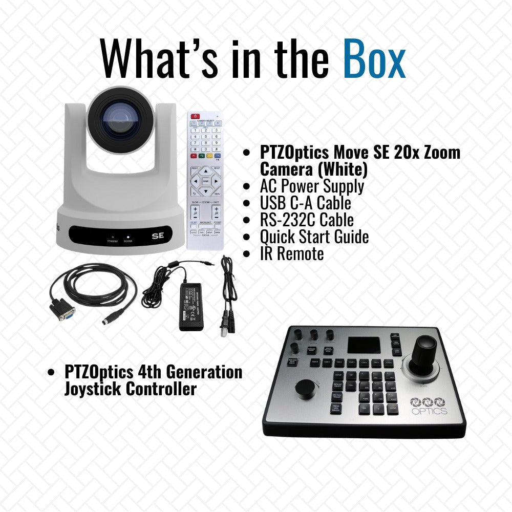PTZOptics Move SE 20x 1080p Full HD Advanced PTZ Auto-Tracking Pan Tilt Zoom Camera (White) Bundle