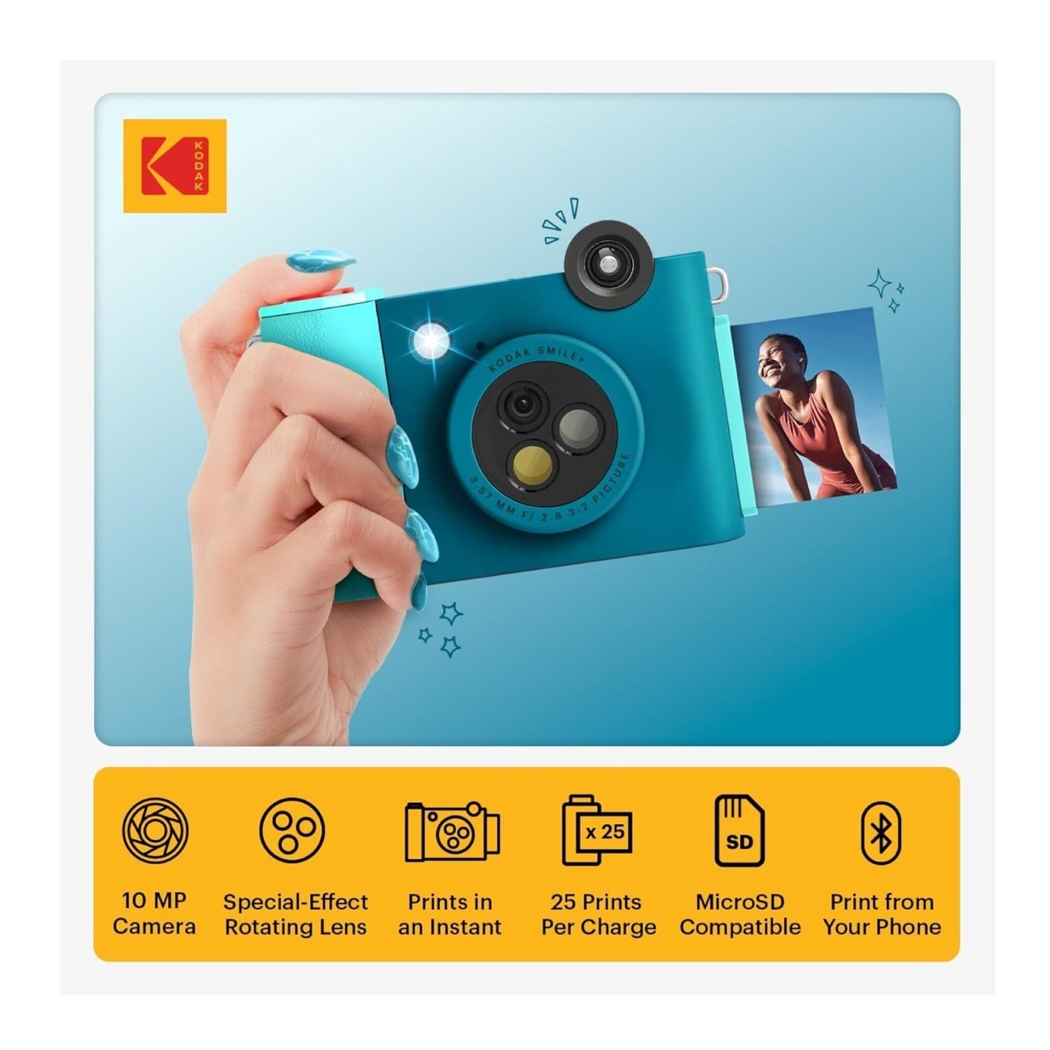 KODAK Smile+ Wireless Digital Instant Print Camera with Effect-changing Lens (Blue)