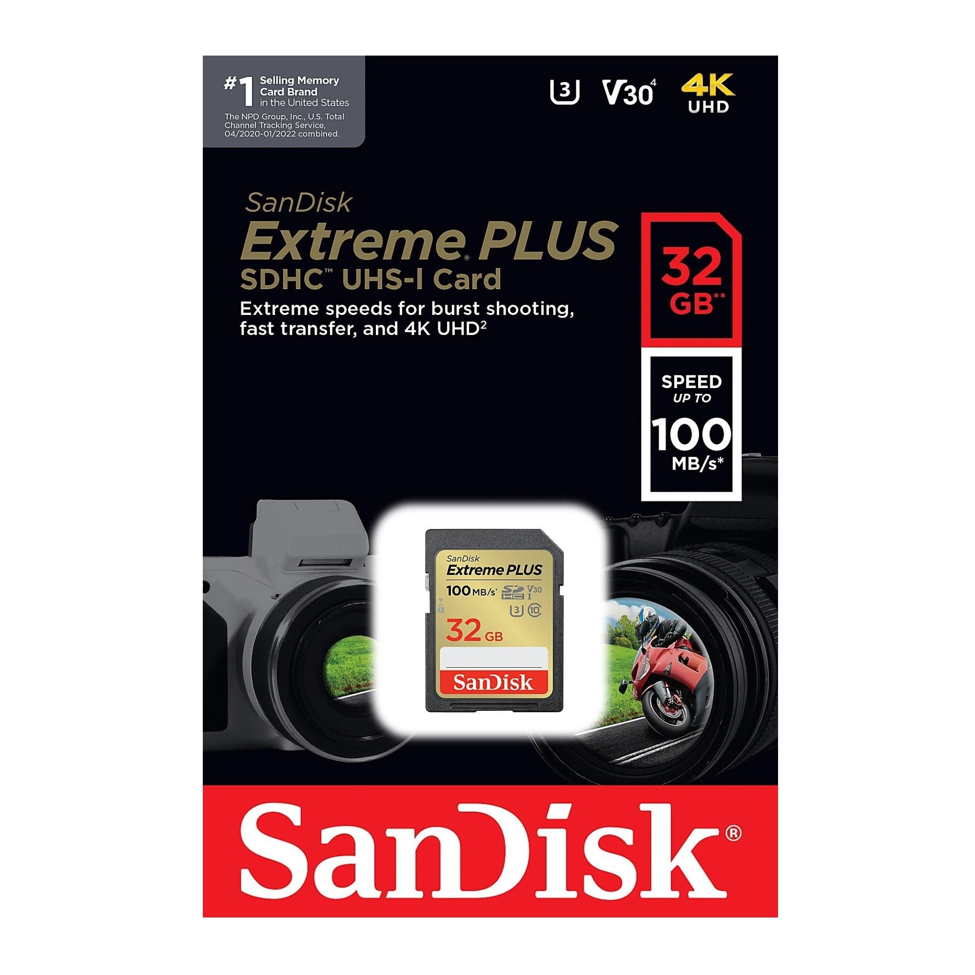 SanDisk Extreme PLUS 32GB SDHC UHS-I Memory Card (100 MB/s, Class 10, U3, V30)
