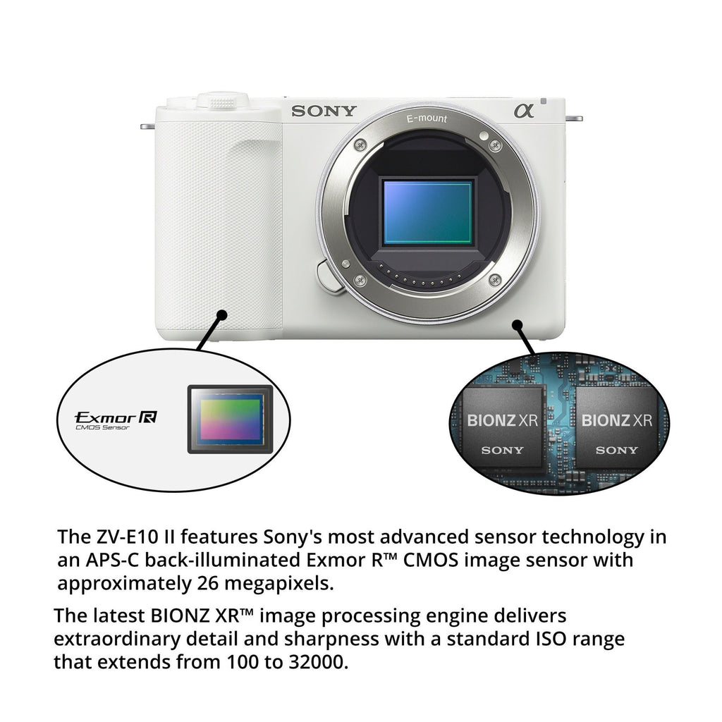 Sony ZV-E10 II Mirrorless Camera (White) with 18-105mm f/4 G OSS Lens Bundle