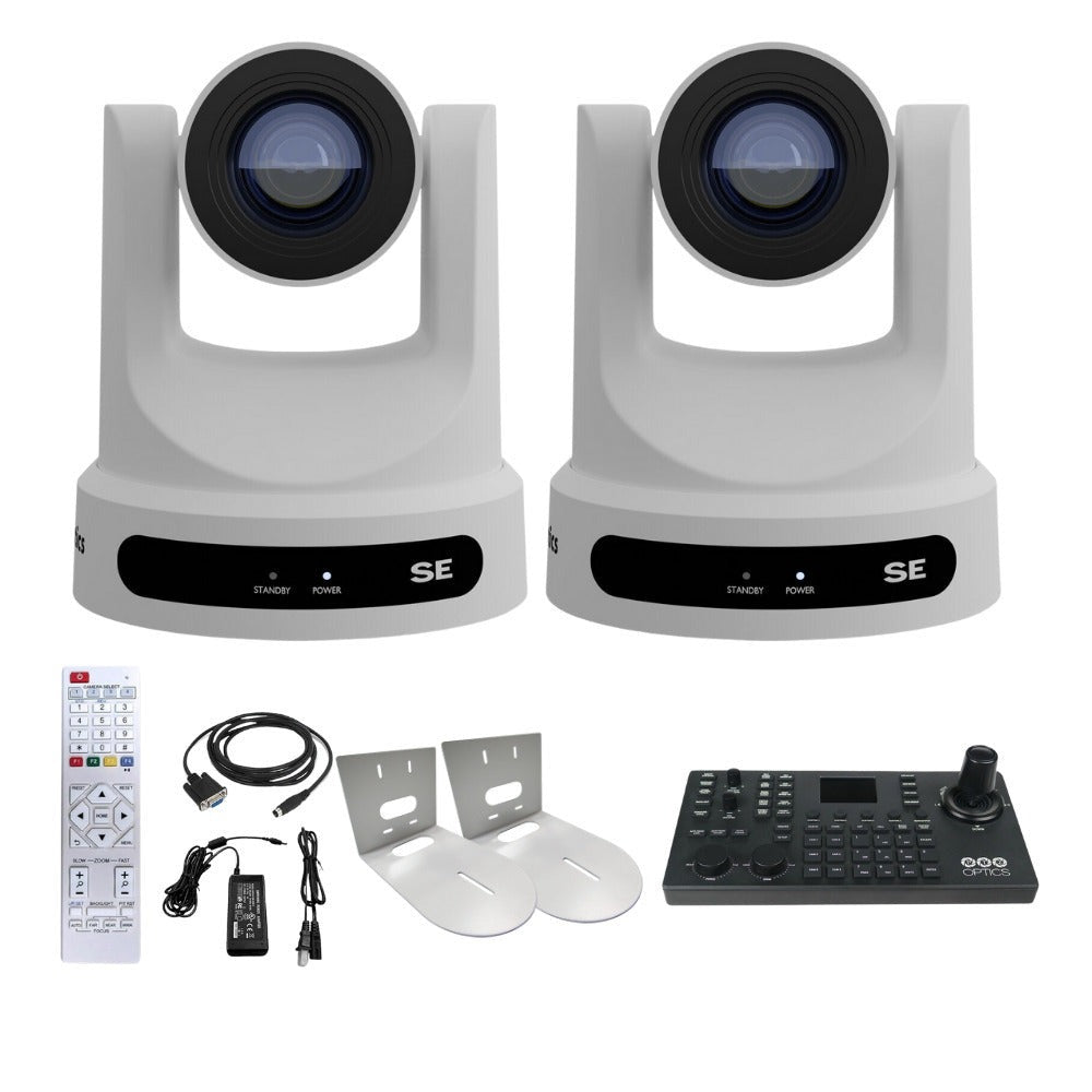 PTZOptics Move SE 20x 1080p PTZ Auto-Tracking Pan Tilt Zoom Camera (White, 2-Pack) Bundle