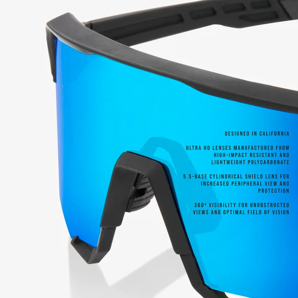 100% S3 Sunglasses Matte Black HiPER Blue Lens