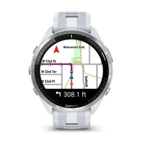 Garmin Forerunner 965 GPS Running Smartwatch (White) with Charger Stand and Port Protection Plugs
