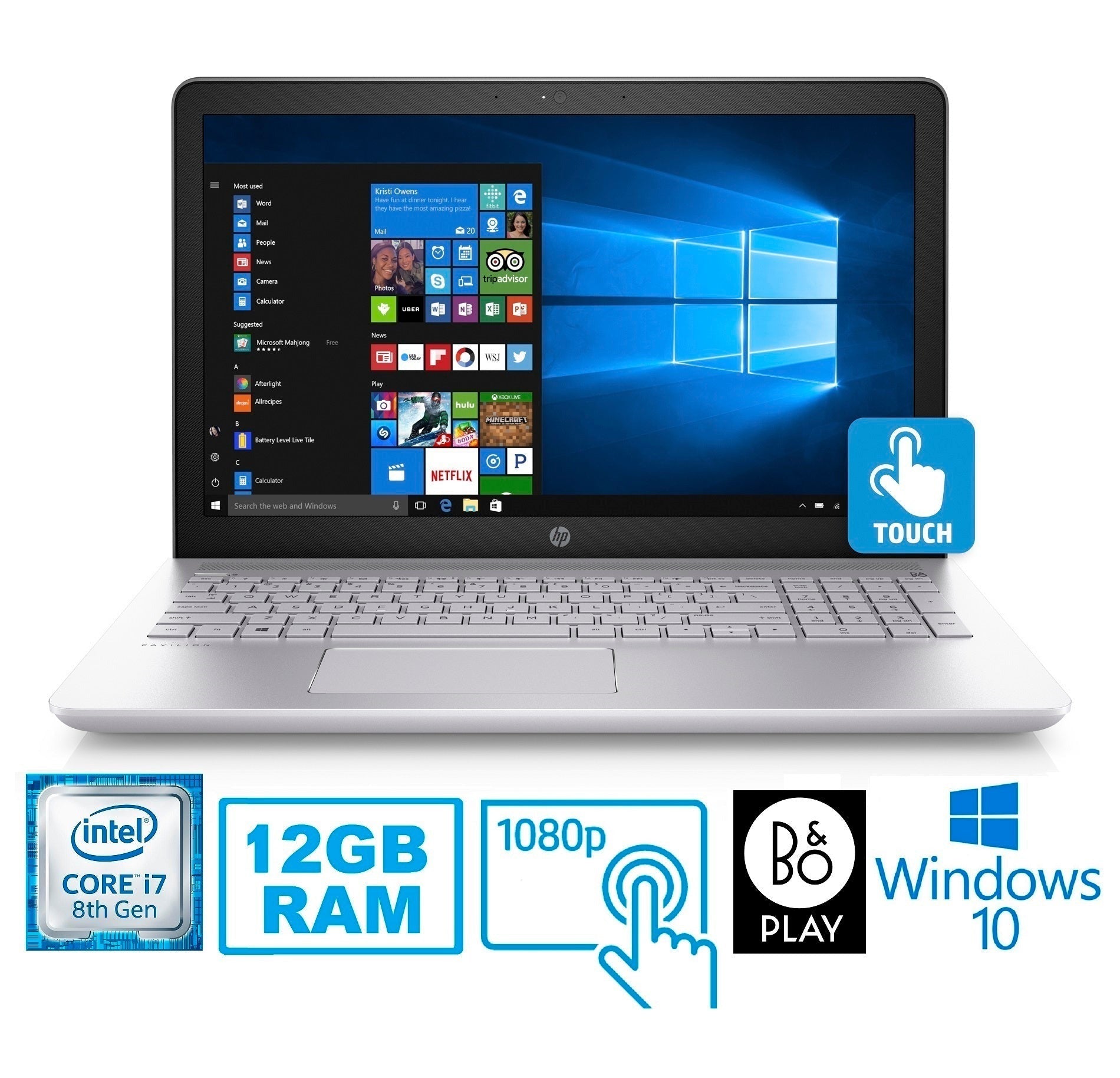 HP Pavilion 15-cc Laptop, 15.6" FHD Touch, Intel Core i7-8850U, 12GB RAM, 1TB HDD (Certified Refurbished)