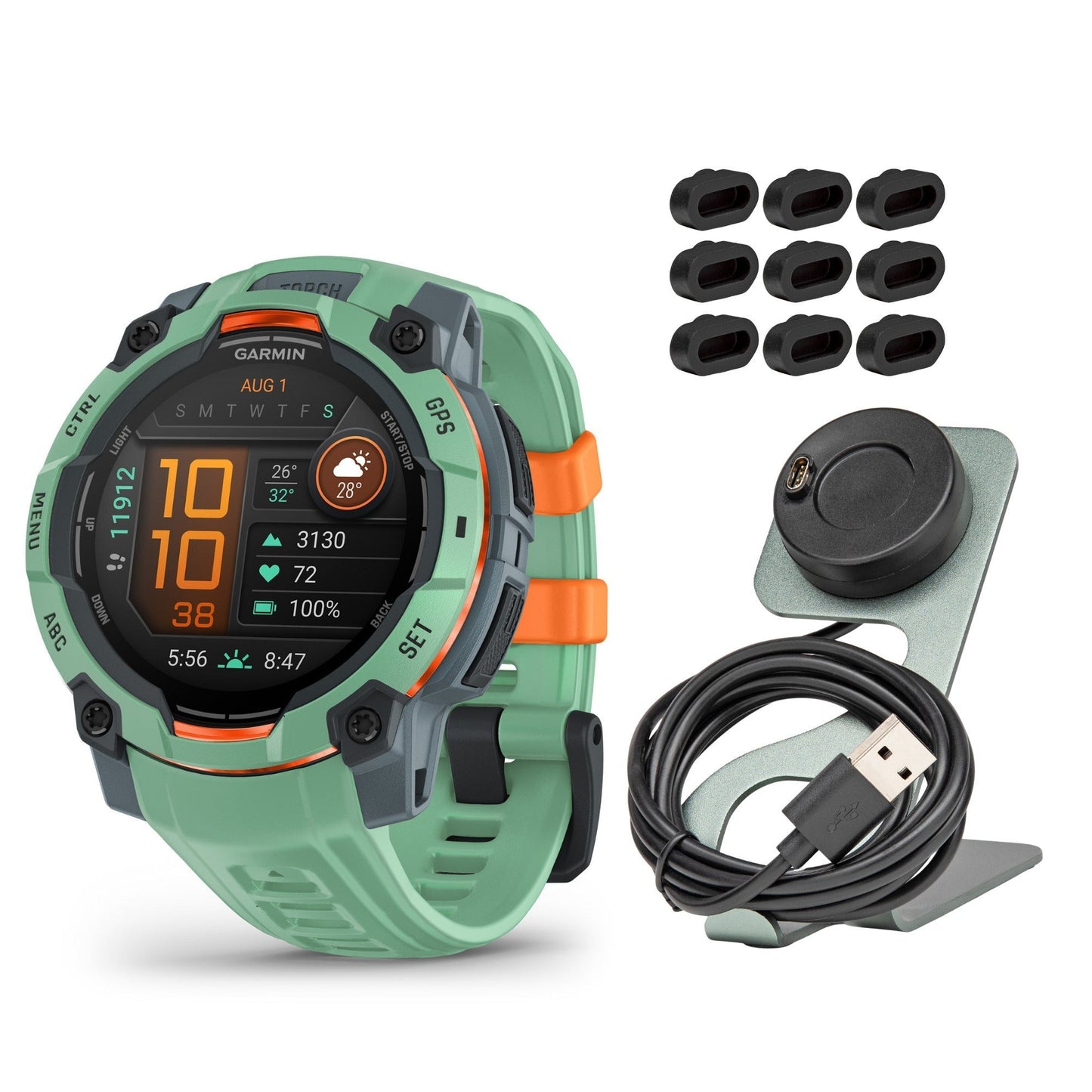 Garmin Instinct 3 45mm AMOLED GPS Smartwatch (Neo Tropic) and Focus Camera Charger Stand Bundle