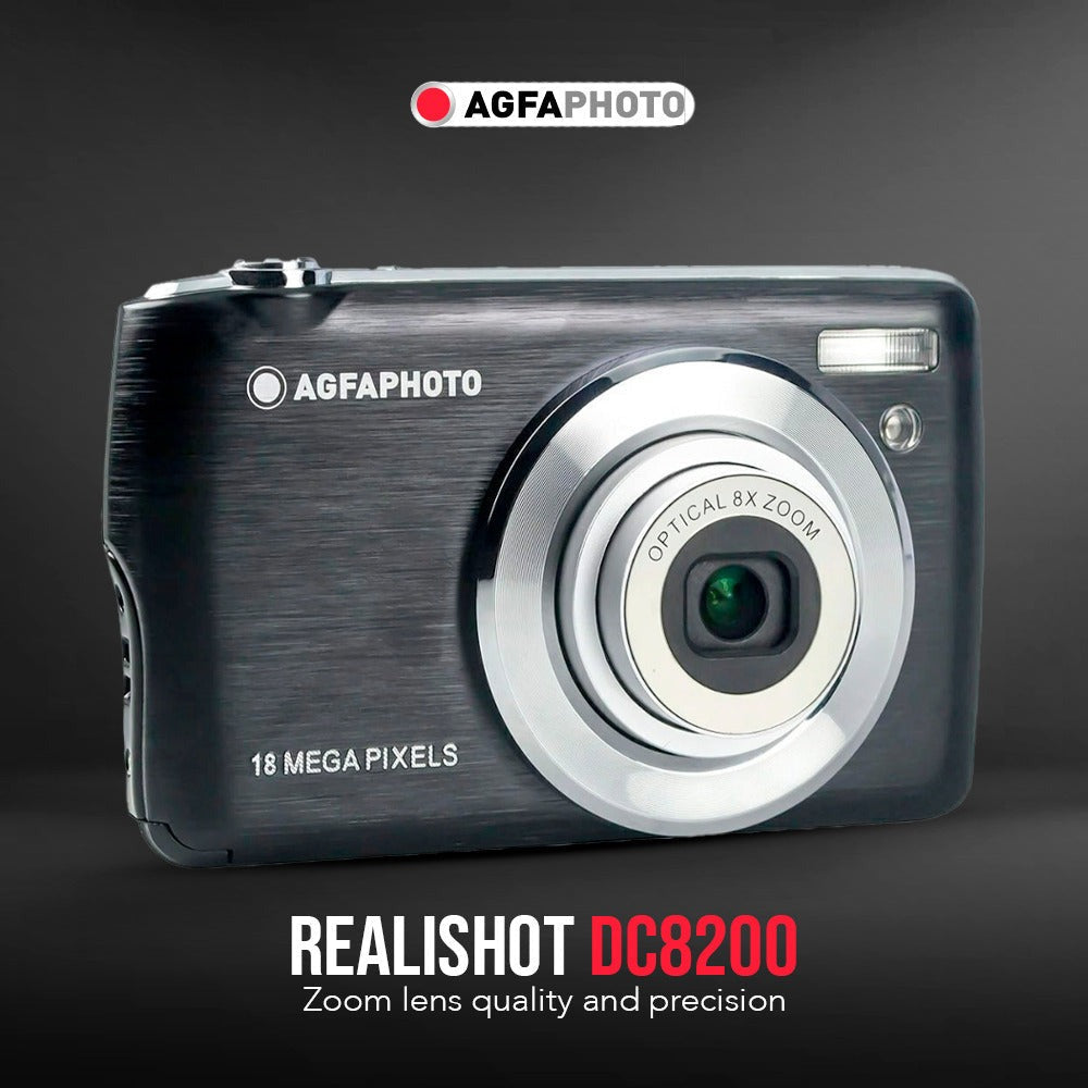 Agfa Photo DC8200 Compact Digital Camera (Black) with Camera Case (Black and Galaxy Blue) Bundle