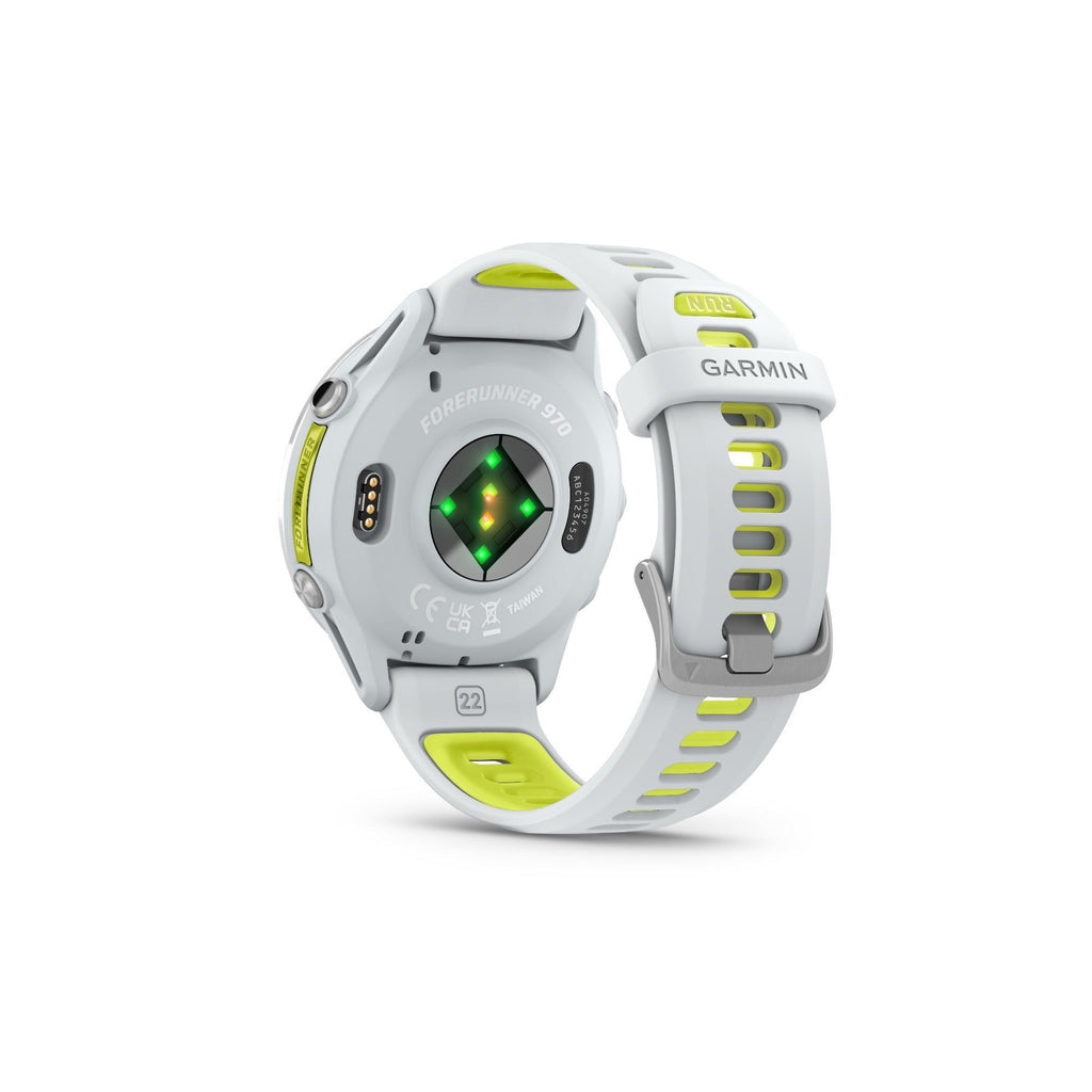 Garmin Forerunner 970 Titanium DLC and Whitestone/Translucent Amp Yellow Band