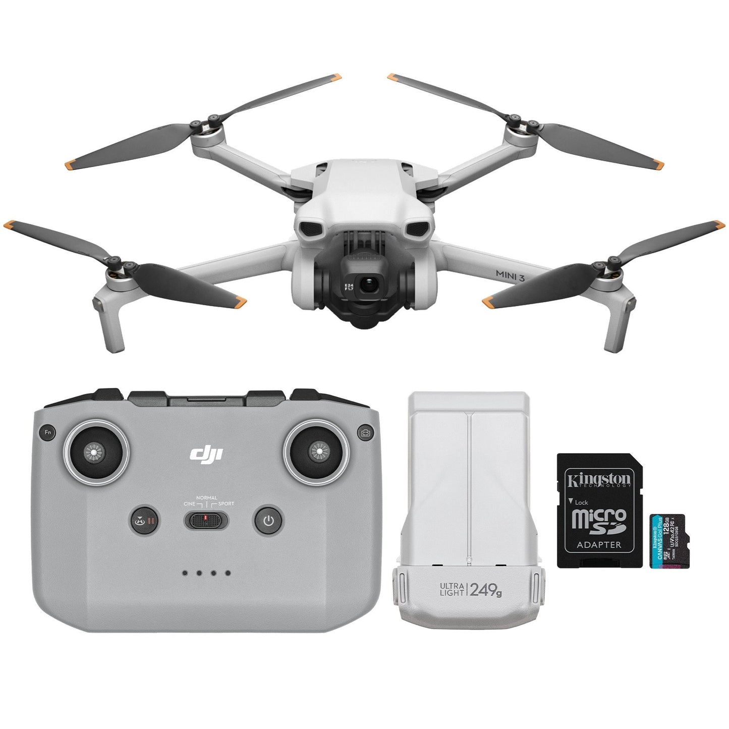 DJI Mini 3 Camera Drone with RC-N1 Remote Controller and 128GB MicroSDXC Card Bundle