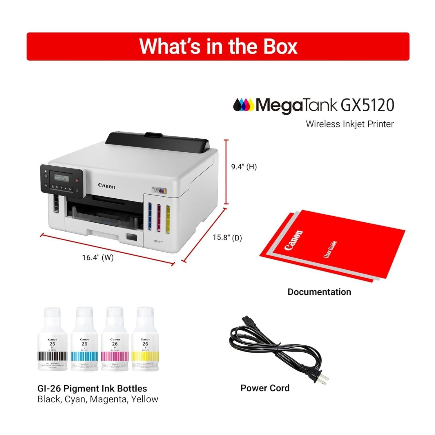 Canon MegaTank GX5120 Wi-Fi Inkjet Color Printer with Auto Duplex Printing White