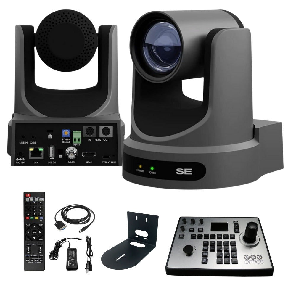 PTZOptics Move SE 20x 1080p Full HD Advanced PTZ Auto-Tracking Pan Tilt Zoom Camera (Gray) Bundle