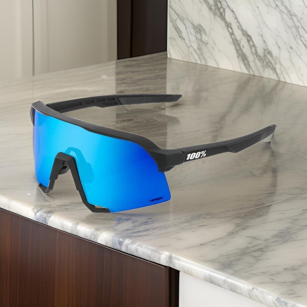 100% S3 Sunglasses Matte Black HiPER Blue Lens